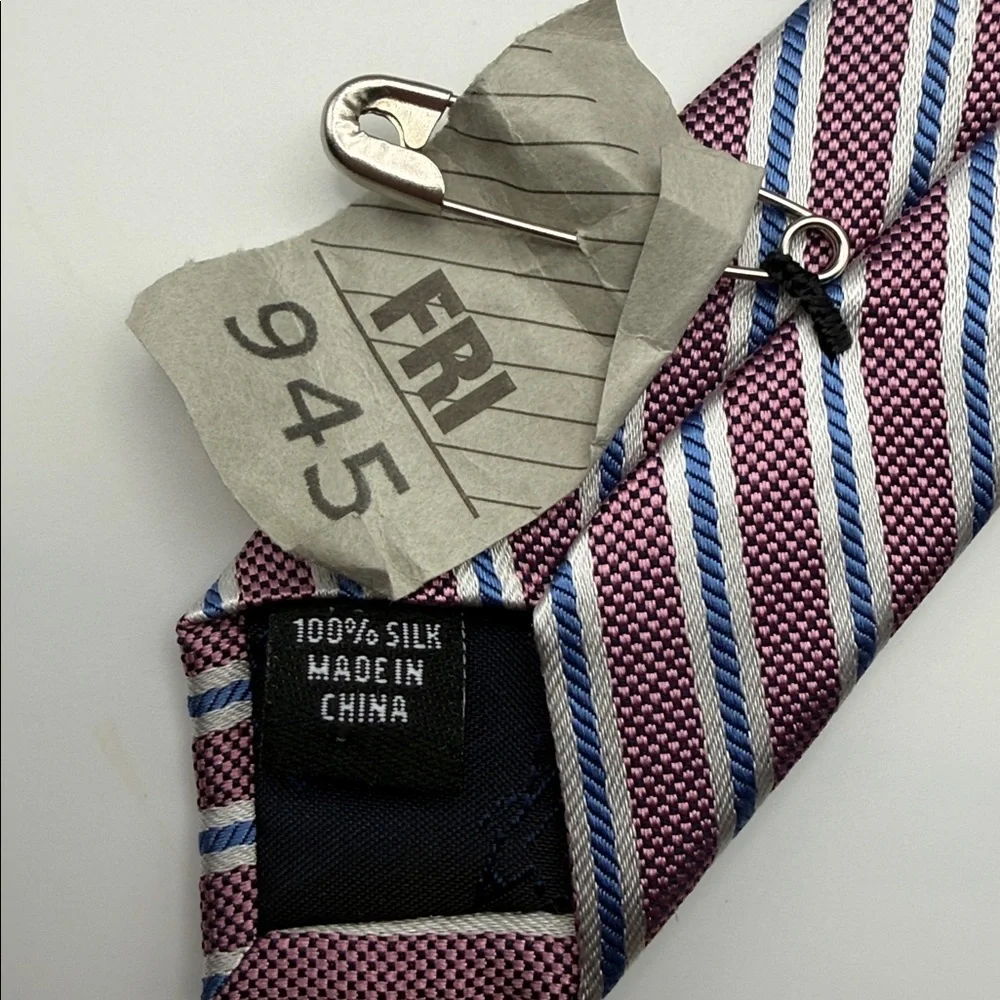 Jos. A. Bank Travelers Stain Resistant Rose, Blue& Silver Stripe Tie, 100% silk